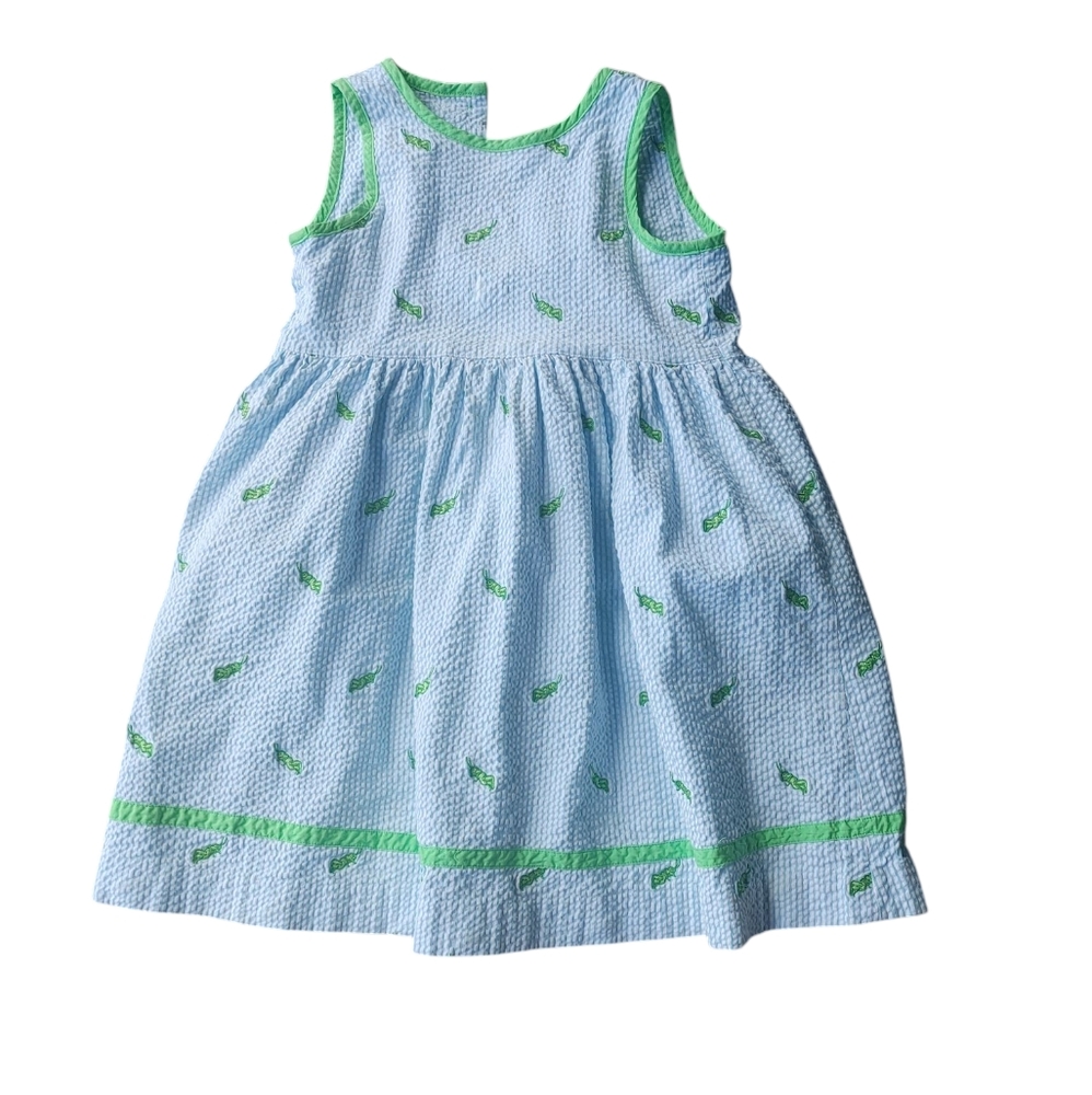 Girls Lilly Pulitzer Blue and White Striped Seersucker Grasshopper Dress